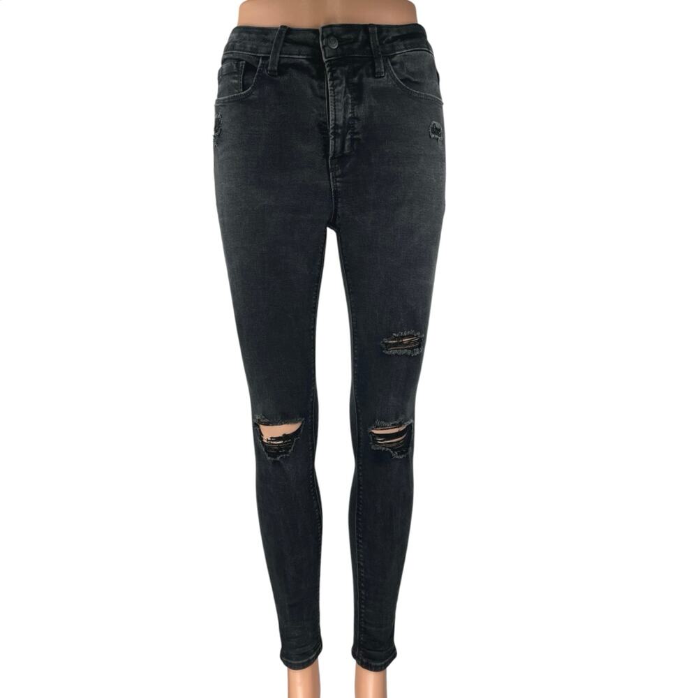 Old Navy Rockstar Black Super Skinny High Rise Distressed Denim Jeans Pants Sz 4